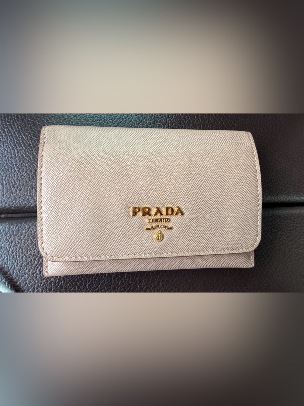 Prada Blush Pink Saffiano Leather Compact Wallet with Gold Snap